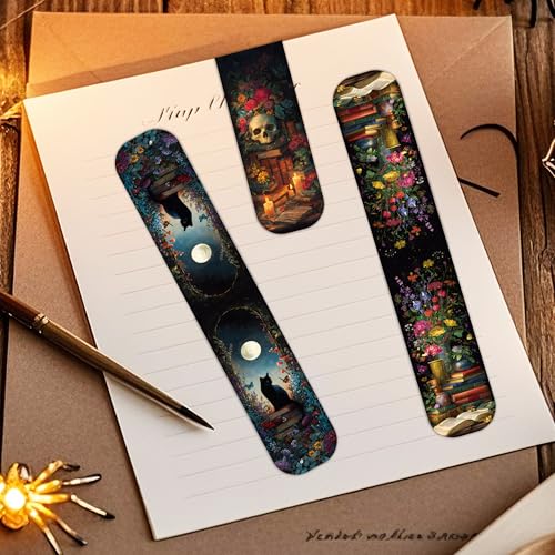 30 Pcs Dark Academia Magnetic Bookmarks, Romantasy Gothic Book Mark Clips, Horror Magnet Book Markers for Reading Women, Bookish Gifts for Book Lovers Halloween School Office Supplies - style: Dark Academia 02
