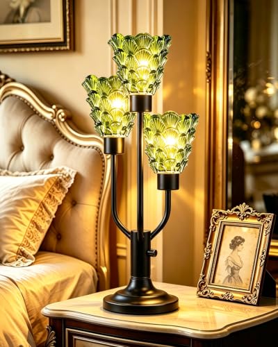 Lightdot Mid Century Modern Table Lamp Dimmable Bulbs Included Green Glass - color: 21-Black-Green-Shell