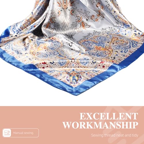 35 Inches Silk Head Scarf-Satin Hair Scarves Silk Bandana Scarf Headscarf for Women's Fashion Scarves - color: Large Floral Cashew Nut - Blue