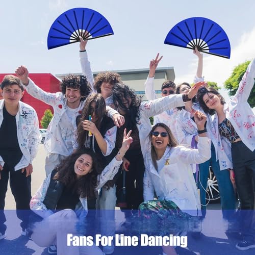 Maitys 2 Pack Foldable Fans for Rave Dancing,Dark Blue,Simple Pattern - color: Dark Blue, style: Simple Pattern