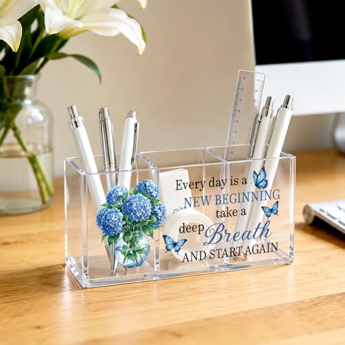 Every Day Is a New Beginning Acrylic Pen Holder 3 Compartments - color: Transparent044