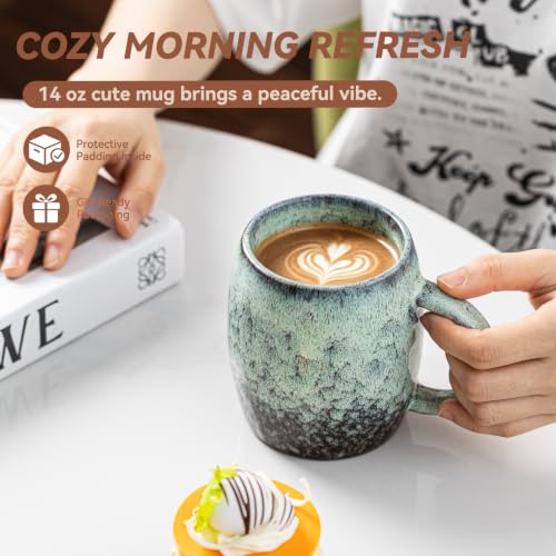 Misty Moss Ceramic Mug, 15oz Reactive Glaze Mug, Self Care Gift for Her - color: 14OZ - Misty Moss · BREATHE