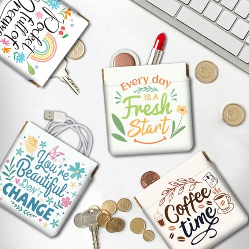 Peacoblue slogans and flowers Coin Purse,PU Leather Squeeze Pouch 4PCS - style: Slogans and Flowers