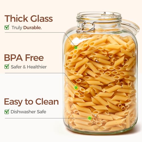 ComSaf Square Glass Jars with Airtight Lid 1.3 Gallon 2 Pack Large Canister - size: 1.3 gallon x 2