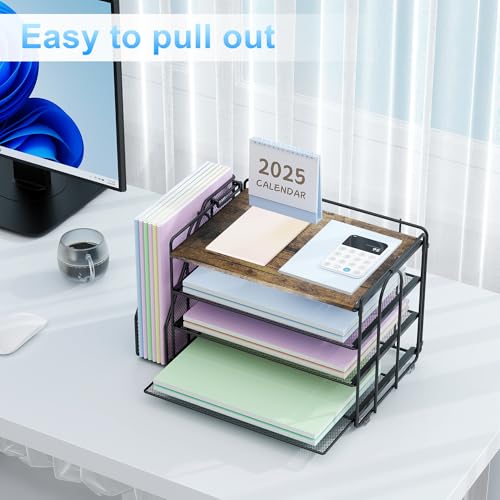 Spacrea 4 Tier Paper Organizer for Desk with File Organizer - color: Wood