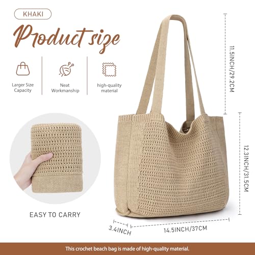 hatisan Crochet Bag for Women, Handmade Knit Beach Tote Bag Summer - color: Style-b,khaki