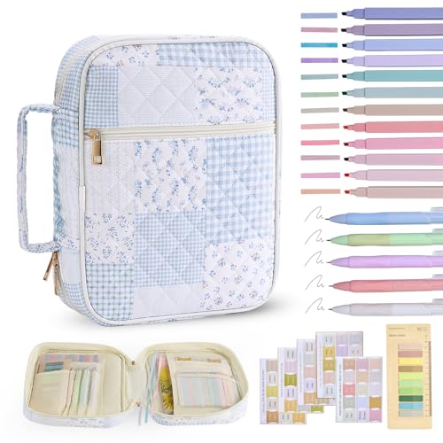 Bible Cover Case for Women Large Bible Cover Bag Quilted Bible Carrying Case for Girls Bible Study Supplies Accessories Christian Gifts for Women (Blue Gingham, Large) - color: Blue Gingham