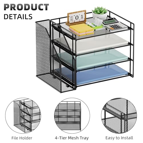 Marbrasse 4-Tier Paper Tray Organizer with File Holder, Black - color: Black