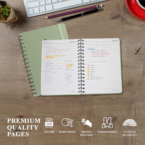 Nextnoid Lined Spiral Notebook Journal For Women & Men - A5(5.8" x 8.3") 170 Pages, Hardcover Notebooks for Work & Note Taking, College Ruled Journals for Writing - Green - color: b-Green