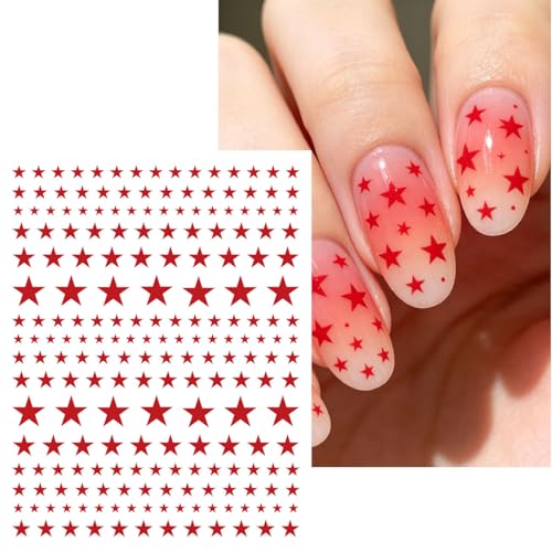 9 Sheets 4th of July Nail Stickers, Patriotic Red White and Blue Star Nail Decals Self-Adhesive Star Nails Stickers for Independence Day Memoria Day DIY Manicure Decorations for Women