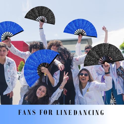Maitys 2 Pack Foldable Fans for Rave Dancing,Dark Color,Glitter Pattern - color: Dark Color, style: Glitter Pattern