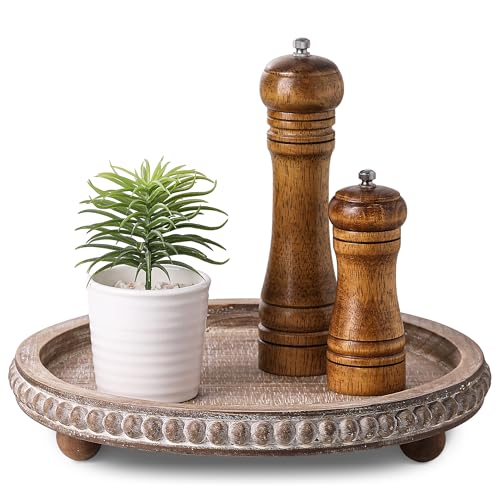 Decorative Coffee Table Tray, Brown Round Wooden Tray for Decor - color: Brown