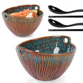 Ceramic Ramen Bowl with Chopsticks,6.7 Inch Noodle Bowls,Pho Bowls and Spoons Set,Japanese Bowl for Pho,Udon,Soba,Noodle,Microwave Safe,Set of 2(Peacock Green) - color: Peacock Green