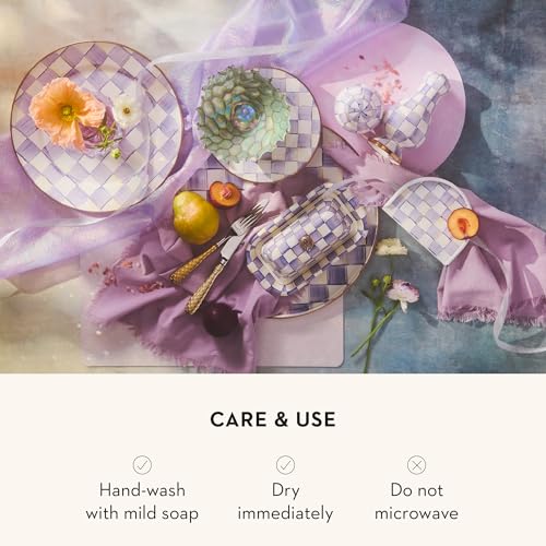 MACKENZIE-CHILDS Enamel Round Tray, Purple-and-White Violet Check - color: Violet Check