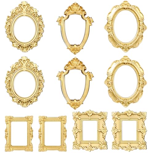 10 Piece Small Gold Frames Small Vintage Resin Picture Frame Oval Rectangle Wall Hanging Display Photo Frames Ornaments for DIY Jewelry Display Party Home Hotel Decor