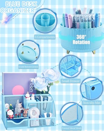 LXEVIHK Blue Desk Accessories 21-Piece Office Supplies Gift Set - color: blue