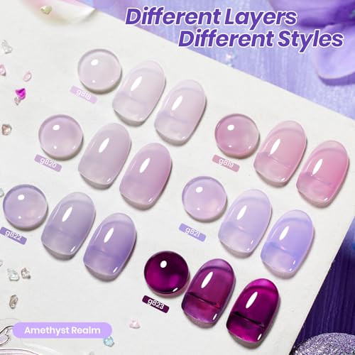 Beetles Amethyst Realm Purple Gel Nail Polish Set, 6 Colors Jelly Gel - color: A - Sheer | Purple | Amethyst Realm