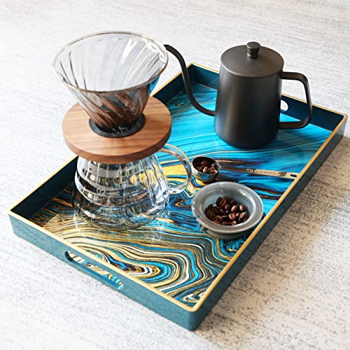 Spsyrine Serving Tray, Marble Decorative Tray Plastic Rectangular Coffee Table Tray for Living Room, Storage, Kitchen, Ottoman, Bathroom Decor. 15.6” X 10.2" LJRE - color: Lj03re