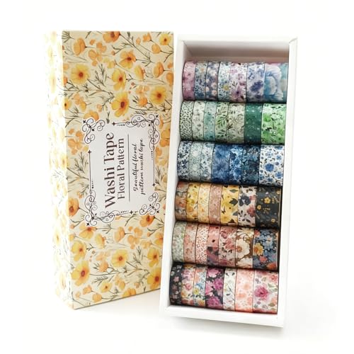 Bomichi 42-Roll Floral Thin Washi Tape Sticker Set 3 Meters per Roll - color: Yellow floral print