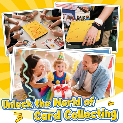 Card Binder, 9-Pocket Design, 900-Card Capacity with 5 Top loaders(Yellow Bolt) - color: Yellow Bolt, size: 9-Pocket