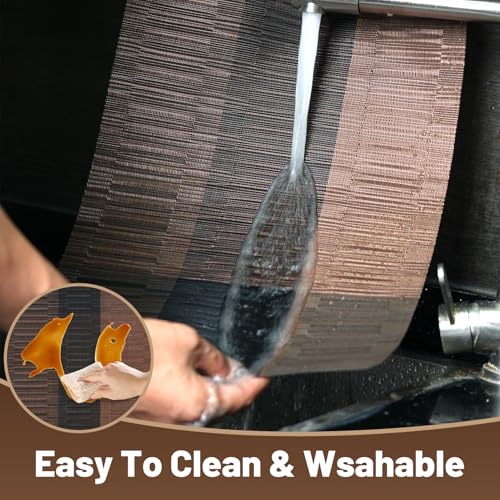 Placemats Set of 6，Non-Slip PVC Weave Table Mats Easy to Clean，Heat Resistant Place Mats for Kitchen Dining Table Decoration Indoor Outdoor，Black Brown - color: Black Brown