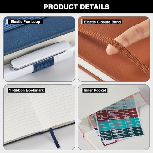 Lined Journal Notebook with Pen, A5 (5.7"x8.4"), Hardcover, Black, 3 Pack - color: 3 Black, size: A5