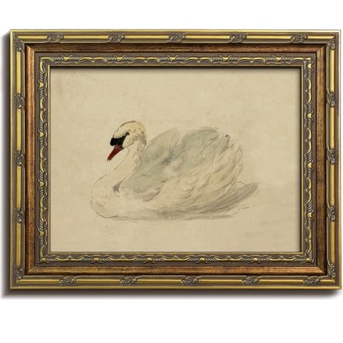 Vodefoad Vintage Swan Gold Framed Wall Art, Classical Swans Canvas Prints, Farmhouse Wall Decor, Rustic Watercolor Swan, Retro Artwork Pictures for Gallery Bedroom Kitchen Office Living Room Bathroom Decor - 9x12Inch - color: Swan, size: 12"L x 9"W