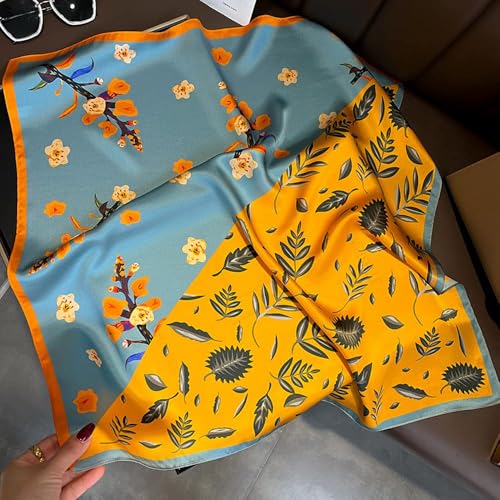100% Pure Mulberry Silk Scarf 26" Women Square Scarf Head Scarf Neck scarf - color: Blue Yellow