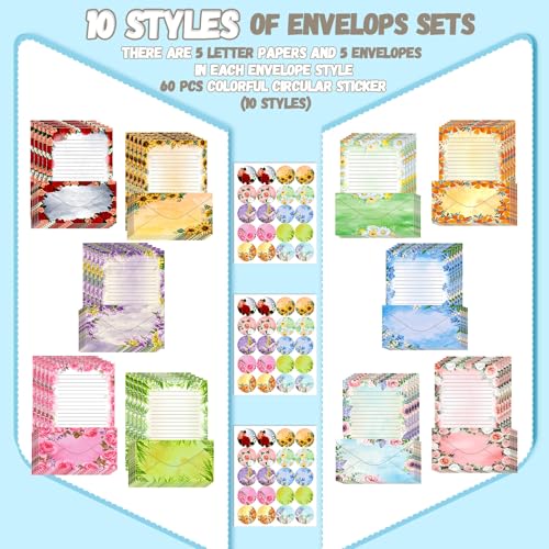 TaoBary 160 Pcs Flower Stationery Paper and Envelopes Set, 8.5 x 11'' - size: 8.5 x 11 Inch, style: Flower