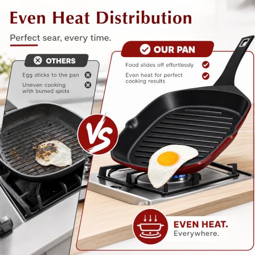 11" Nonstick Grill Pan for Stove Top, Square Steak Grill Skillet