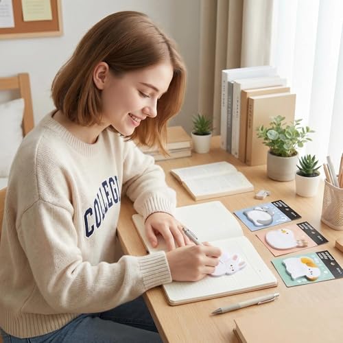 Super Cute Sticky Notes, Self-Stick Note Pads, Kawaii Colorful Sticky Notes, Easy to Post for Studying Home Office School, 4 Styles/360 Sheets (Animal Shapes)