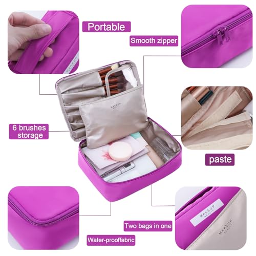Queboom Travel Makeup Bag Cosmetic Bag Toiletry Bag for Women & Men, Violet - color: Deep purple-1pcs