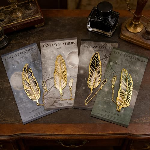 4Pcs Fantasy Feather Bookmarks for Books, Metal Bookmark with Chain, Unique Reading Accessories for Women Book Lovers, Teachers, Students - style: 4Pcs Feather