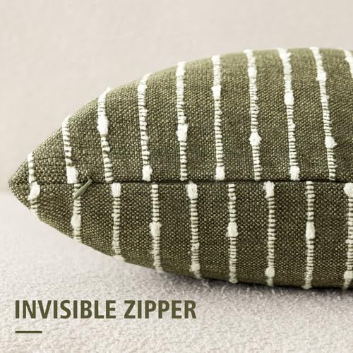 Foindtower Decorative Striped Boucle Throw Pillow Covers 18x18 Olive Green - color: Olive Green, size: 18" x 18" (Pack of 2)