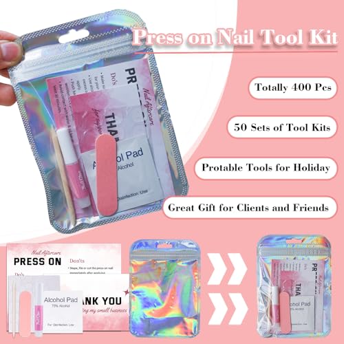 Press On Nail Tool Kit Nail Prep Kit Packaging (50pcs in Pink) - size: 50pcs in pink