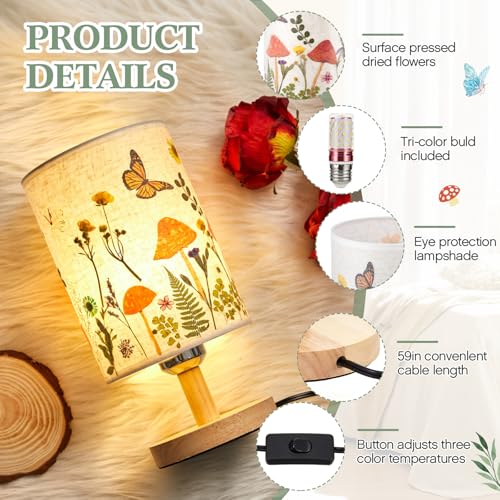 Hortsun Pressed Flower Vintage Table Lamp,Mushroom Pattern - color: Mushroom Pattern