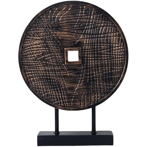 Unique Round Coin Sculpture Decorative Objects for Shelf Home Decor Accents, Modern Abstract Tabletop Decor Items for Living Room Fireplace Mantel, Above Cabinet (Black) - color: Black