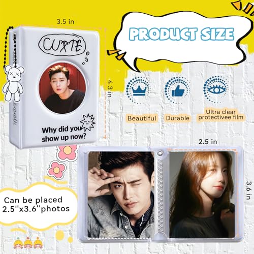 3 Inch Photocard Binder, 40 Pockets Kpop Photocard Holder Book, Portable Mini Photo Album, Cute Kpop Photocard Binder Kpop Binder Photocard Album with Lovely Pendant for Photocard Collection - color: Cycle- White