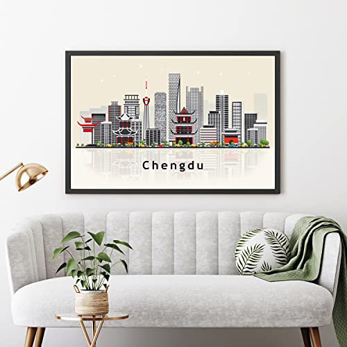 Pera Print Chengdu Poster, China Illustration Skyline City Poster, Modern Skyline Chengdu Poster, Cityscape and Landmark Print, Home-Office Wall Art Decoration - 18x24 Inches - color: Chengdu - China, size: 24"L x 18"W