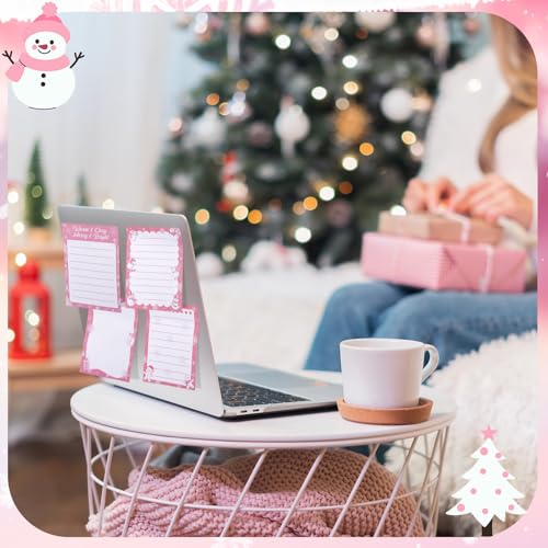 Chiisong 12 Pcs Christmas Sticky Notes Pink Christmas Notepad Santa Snowflake Snowman Self Adhesive Memo Pads Xmas Gift Cute Decorative Notepad Winter Party Favor for Office Winter Holiday Gift - style: Pink Christmas