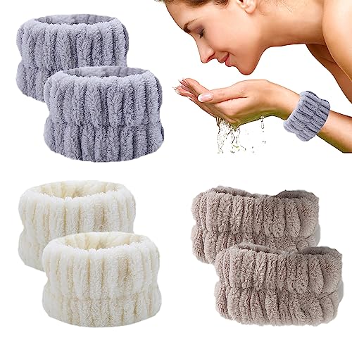 6 Pcs Wrist Spa Washband Microfiber Wrist Wash Towel Band Wristband Scrunchies for Washing Face - color: Beige+Coffee+Grey