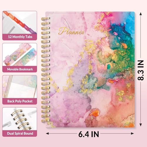 SUNEE Academic Planner 2026-2027 – Weekly & Monthly Planner, July 2026 to June 2027, 6.4"x8.3", Thick Paper, Tabs, Pockets, Bookmark, Spiral-Bound, Student Teacher Organizer, Marble - color: Marble