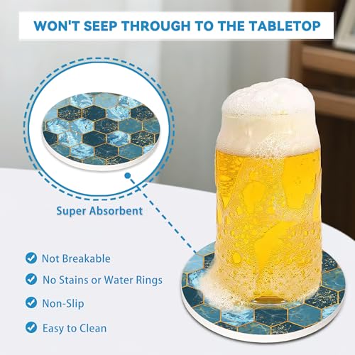 Drinks Coasters Set of 4, Marble Pattern Round 4" Cup Coasters, Absorbent Ceramic Stone Coasters with Cork Base, Cute Coasters for Table Home Décor, Ideal Gifts for Women Men - color: Marble Pattern