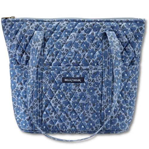 Bella Taylor Stride Tote, Quilted Shoulder Bag for Women - color: Navy Floral