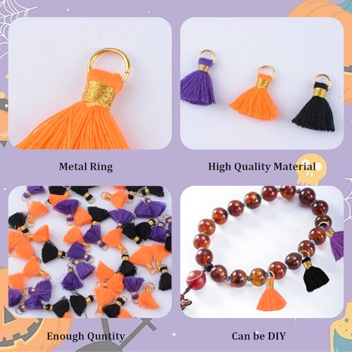 Mini Tassels Charm, 90pcs Golden Circle Purple Orange Black Mini Tiny Handmade Craft Tassels Charms for Halloween DIY Jewelry Necklace Making Accessories - color: 3 Halloween Colors-2.5cm