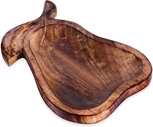 Wooden Decorative Pear Design Serving Tray Intricate Detail with Hand Carving Creates a Truly Unique Furnishing Accent Natural Finish (Size: 12 x 8 x 1 Inches) - style: Pear