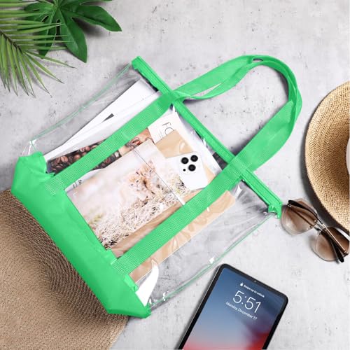 Reginary 8 Pcs Clear Tote Bags Shoulder Handbag Security Approved See Through Bag with Zipper Closure for Sport Event Travel - color: Green
