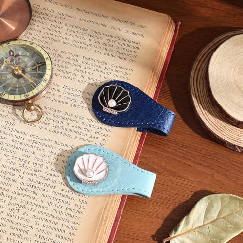 2PCS Magnetic Bookmarks with Pen Clip, Leather Bookmarks for Women, Magnetic Pen Holder Book Accessories, Gold Shell - style: Gold Shell