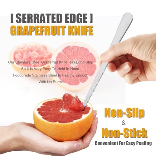 Grapefruit Spoon Serrated Edge Grapefruit Knife Stainless Steel Grapefruit Utensil Tool Dessert Spoons for Citrus Lemon Kiwi Salads Melon Lime Pitaya Apple Fruit Puree (3 PCS)