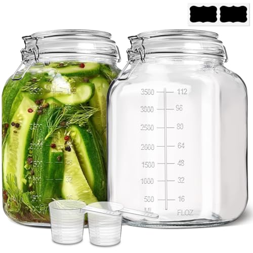 ComSaf Large Square Glass Jars with Airtight Lid 1 Gallon 2 Pack Wide Mouth - size: 1.1 gallon x 2 - Wide Mouth